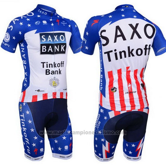 2013 Abbigliamento Ciclismo Tinkoff Saxo Bank Campione Stati Uniti Manica Corta e Salopette